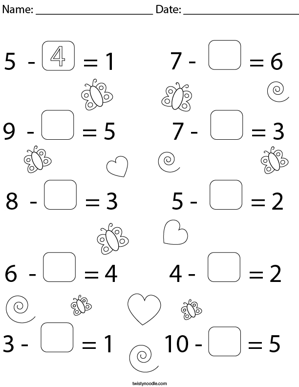Missing Numbers In Equations Worksheet Addition Subtraction
